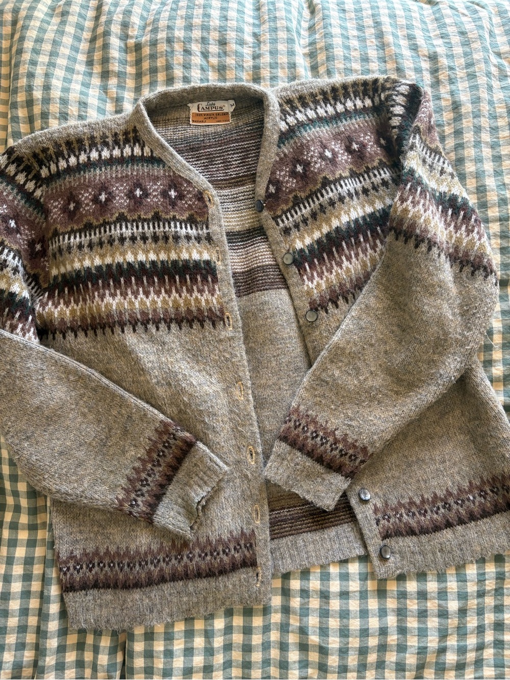 Wool Fair Isle Cardigan Sweater - green